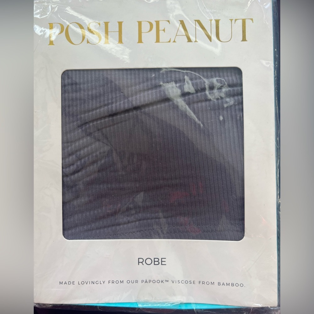 Posh peanut robe. Charcoal. Ribbed. Bamboo cotton.